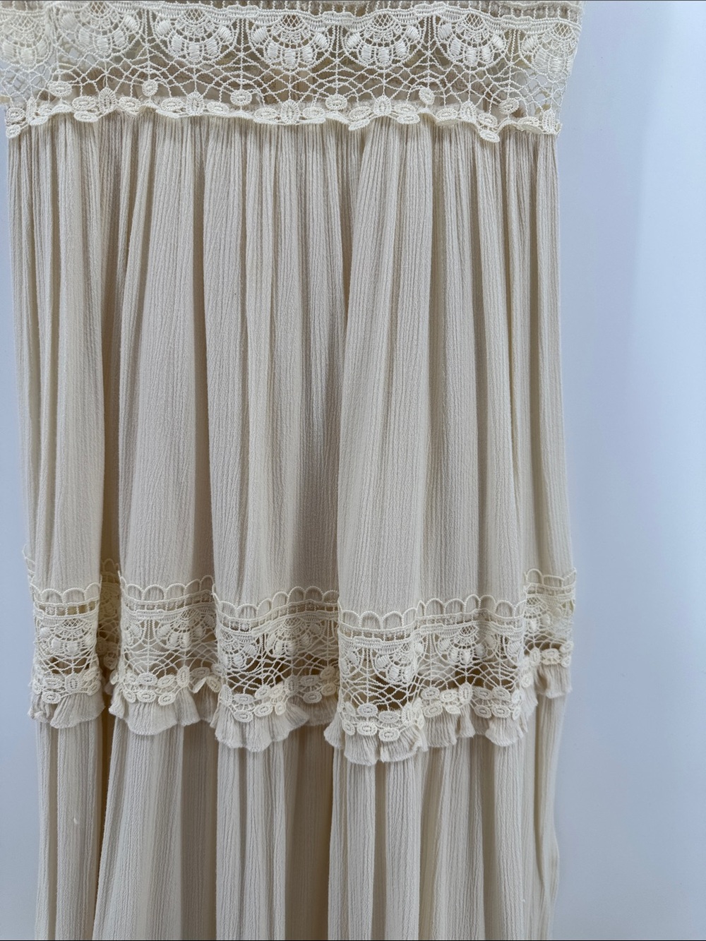 Forever 21 Cream Lace-Trim V-Neck Maxi Dress Women's Size Small Boho - Picture 4 of 8